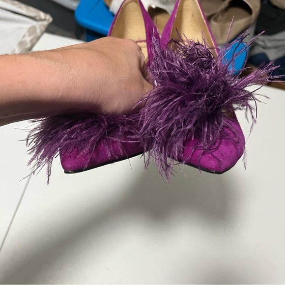 Sam Edelman Haide Feather Suede Leather Pom Pom Stiletto Pumps Heels Size 6 - Picture 4 of 8
